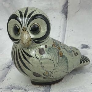 Vintage Tlaquepaque Mexico Hand Painted Ceramic Pottery Owl MCM Folk Art Tonala